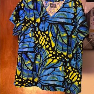 Vibrant Blue and Yellow Women's Scrub Top